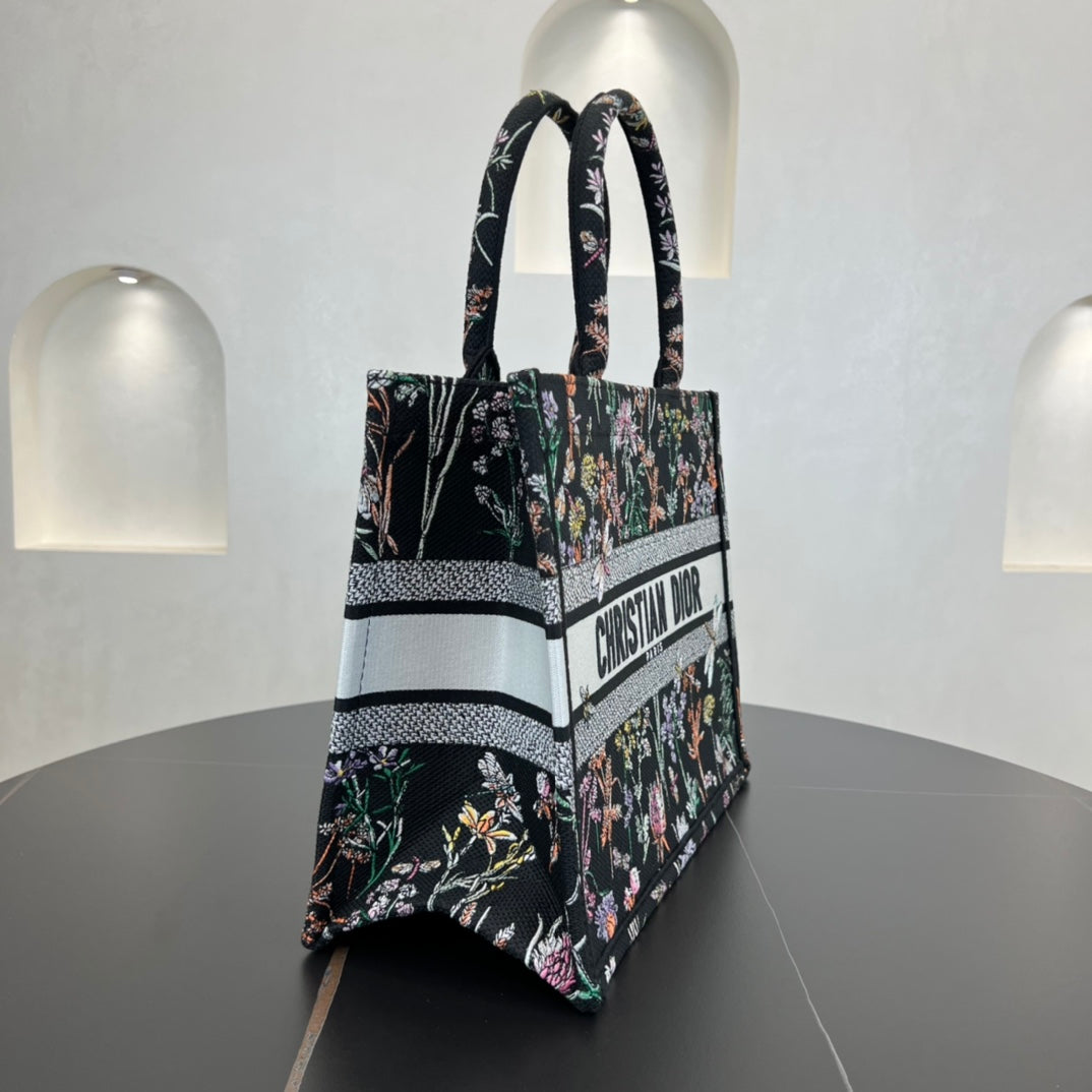 dior 36cm black tote old flower handbag shoulder bag 286995