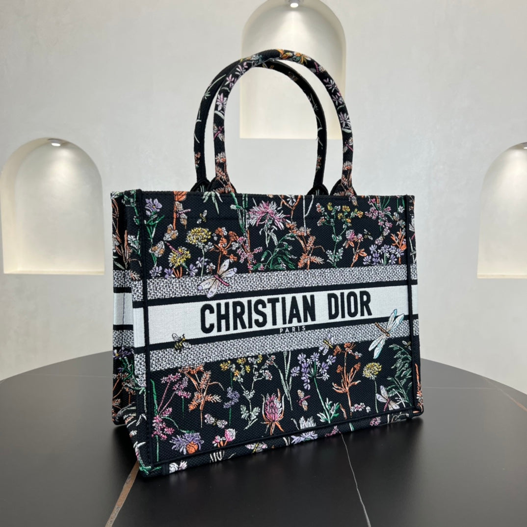 dior 36cm black tote old flower handbag shoulder bag 286995