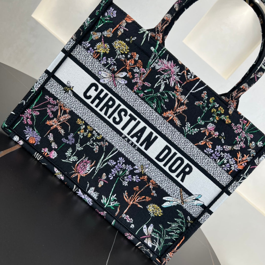 dior 36cm black tote old flower handbag shoulder bag 286995