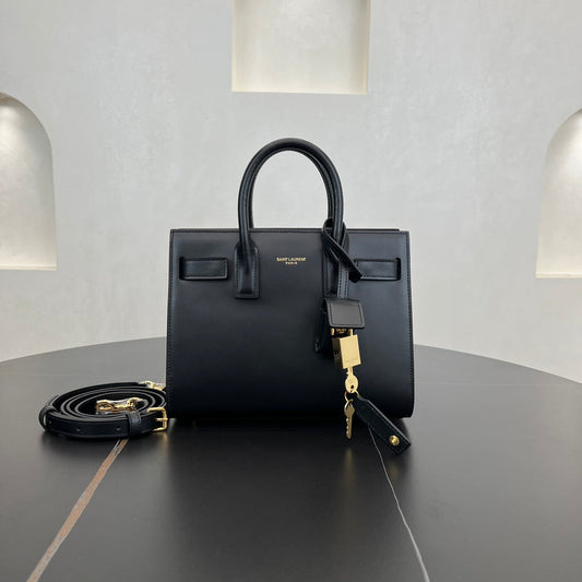 sl 22cm black plain cowhide hand held shoulder bag 377183