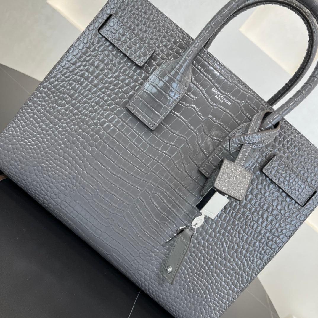 YSL 32CM DE JOUR Large Crocodile Pattern Cross Shoulder Bag 378299