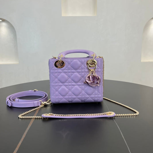 17cm Purple Princess Sheepskin 3-Grid Cross Shoulder Handbag Bag 282244