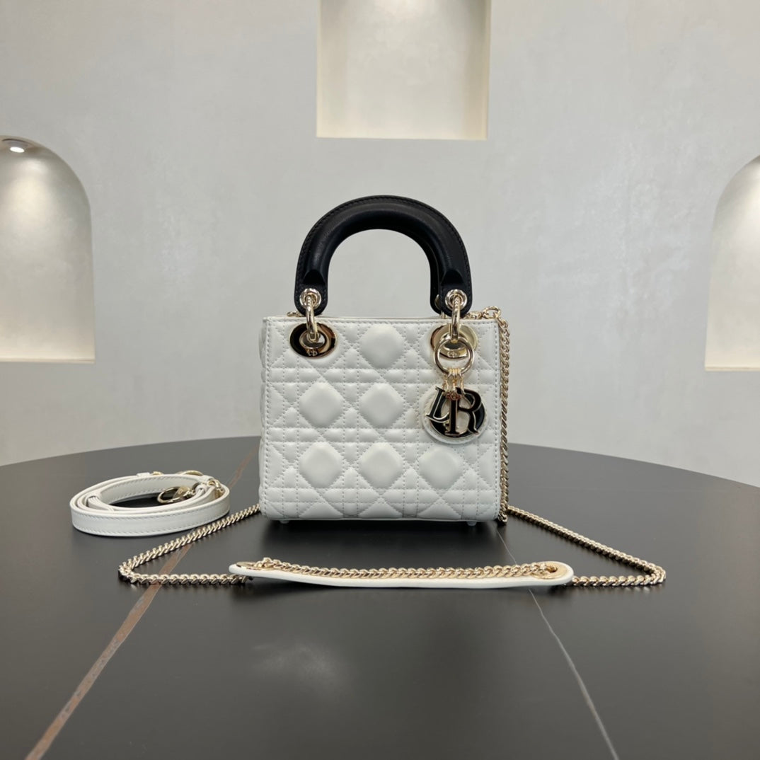 dior 17cm 3 grid white handheld shoulder bag 284762