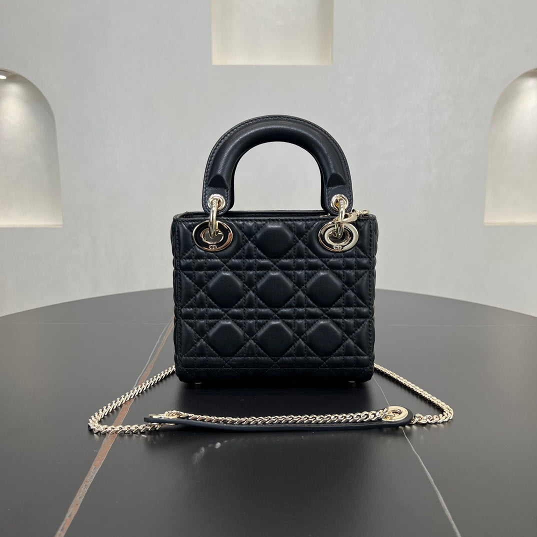 dior 17cm black vine plaid leather cross shoulder handbag