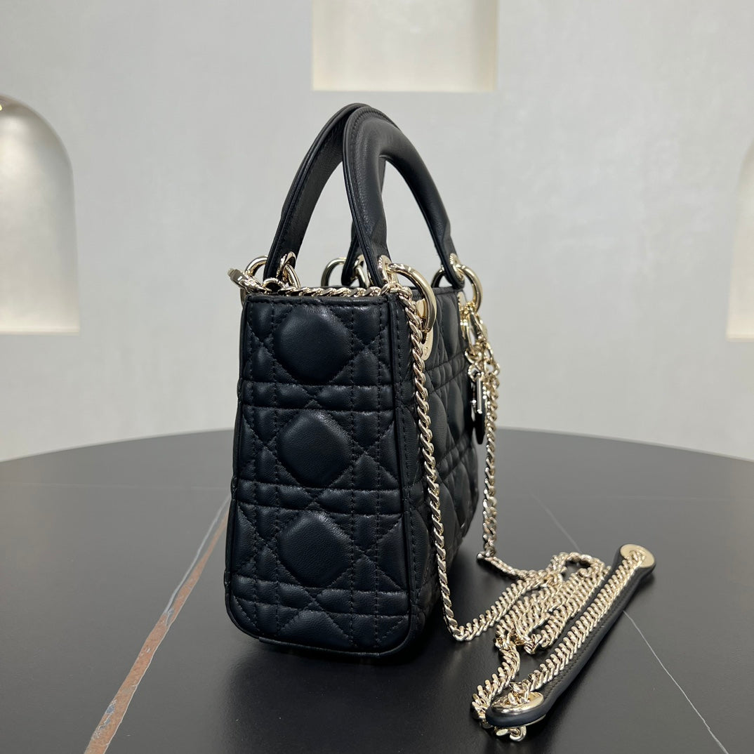 dior 17cm black vine plaid leather cross shoulder handbag