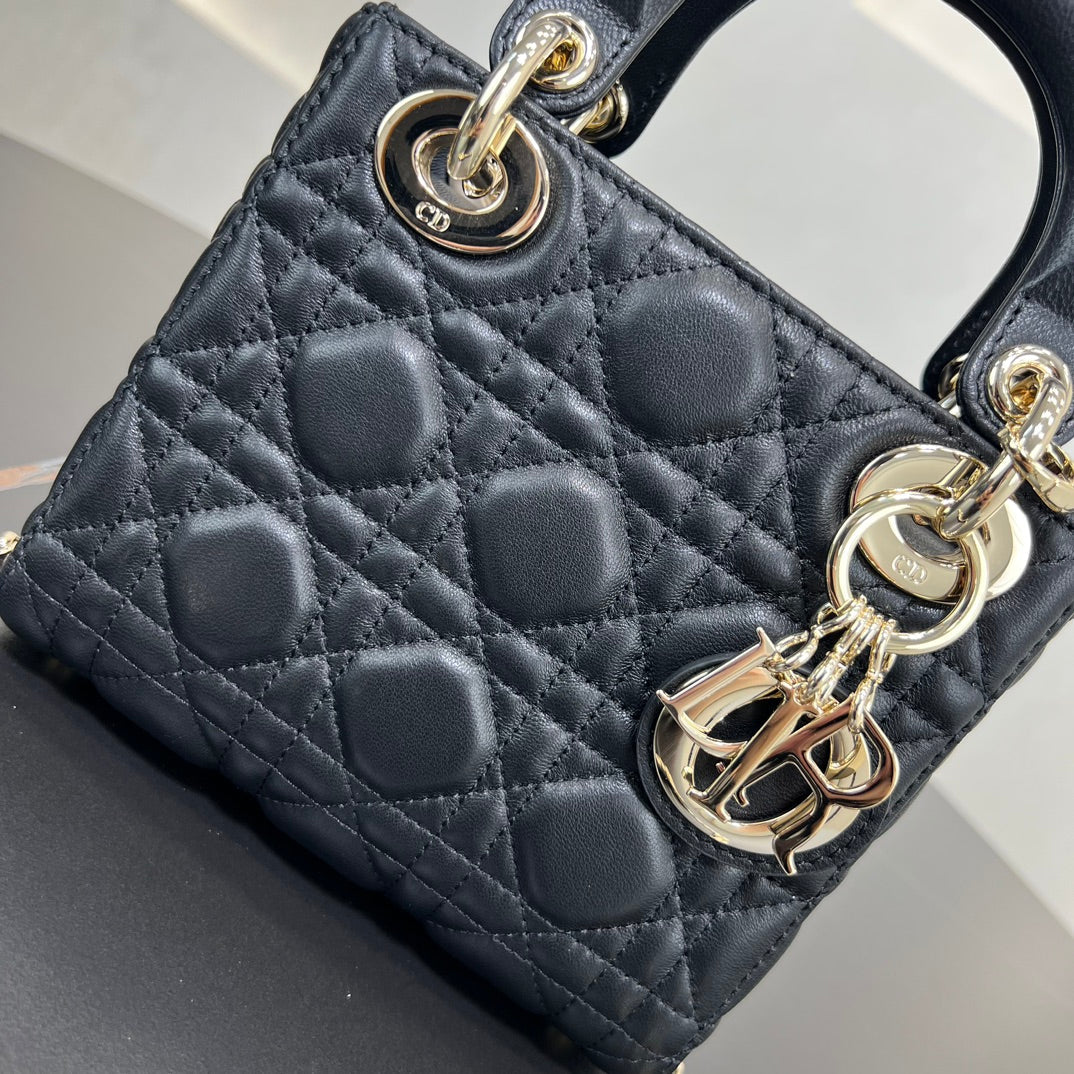 dior 17cm black vine plaid leather cross shoulder handbag