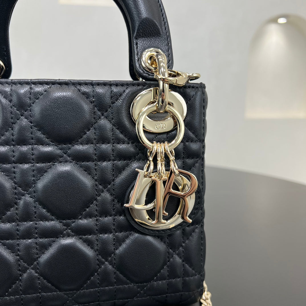 dior 17cm black vine plaid leather cross shoulder handbag