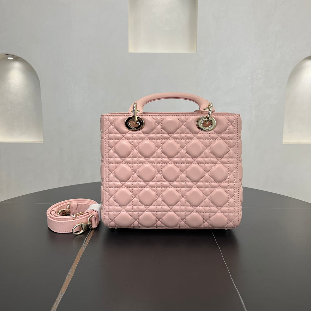 dior 24cm daifei 5 grid vine pattern pink handheld shoulder bag 278045