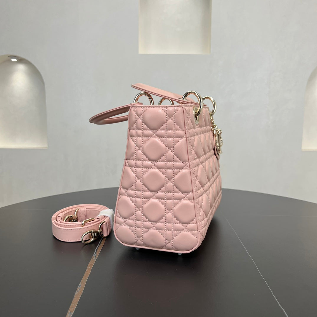 dior 24cm daifei 5 grid vine pattern pink handheld shoulder bag 278045