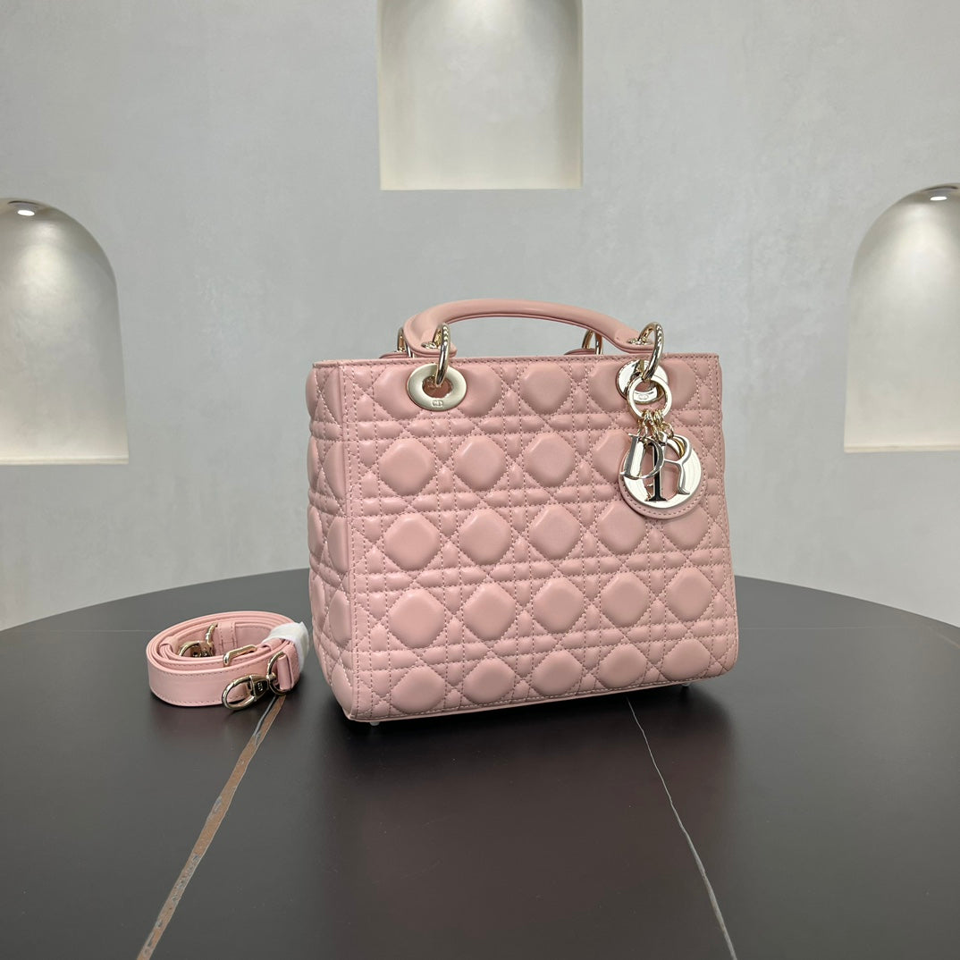dior 24cm daifei 5 grid vine pattern pink handheld shoulder bag 278045