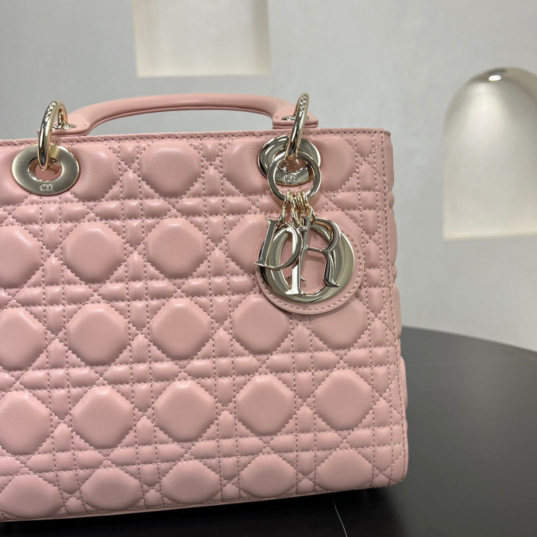 dior 24cm daifei 5 grid vine pattern pink handheld shoulder bag 278045