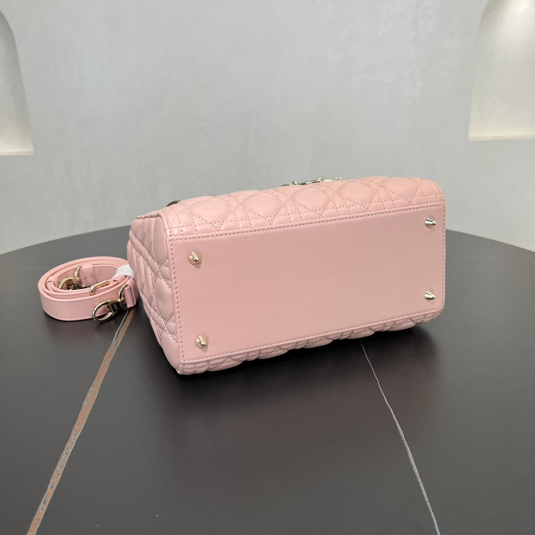 dior 24cm daifei 5 grid vine pattern pink handheld shoulder bag 278045