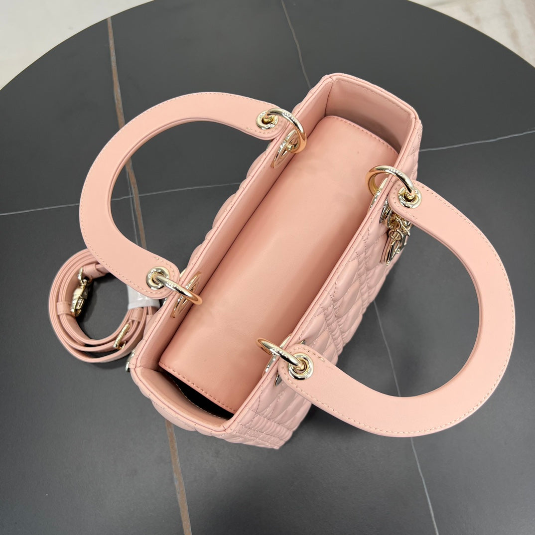 dior 24cm daifei 5 grid vine pattern pink handheld shoulder bag 278045