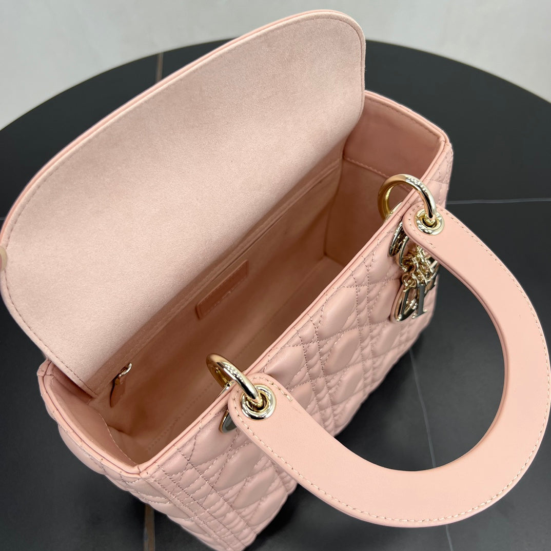 dior 24cm daifei 5 grid vine pattern pink handheld shoulder bag 278045