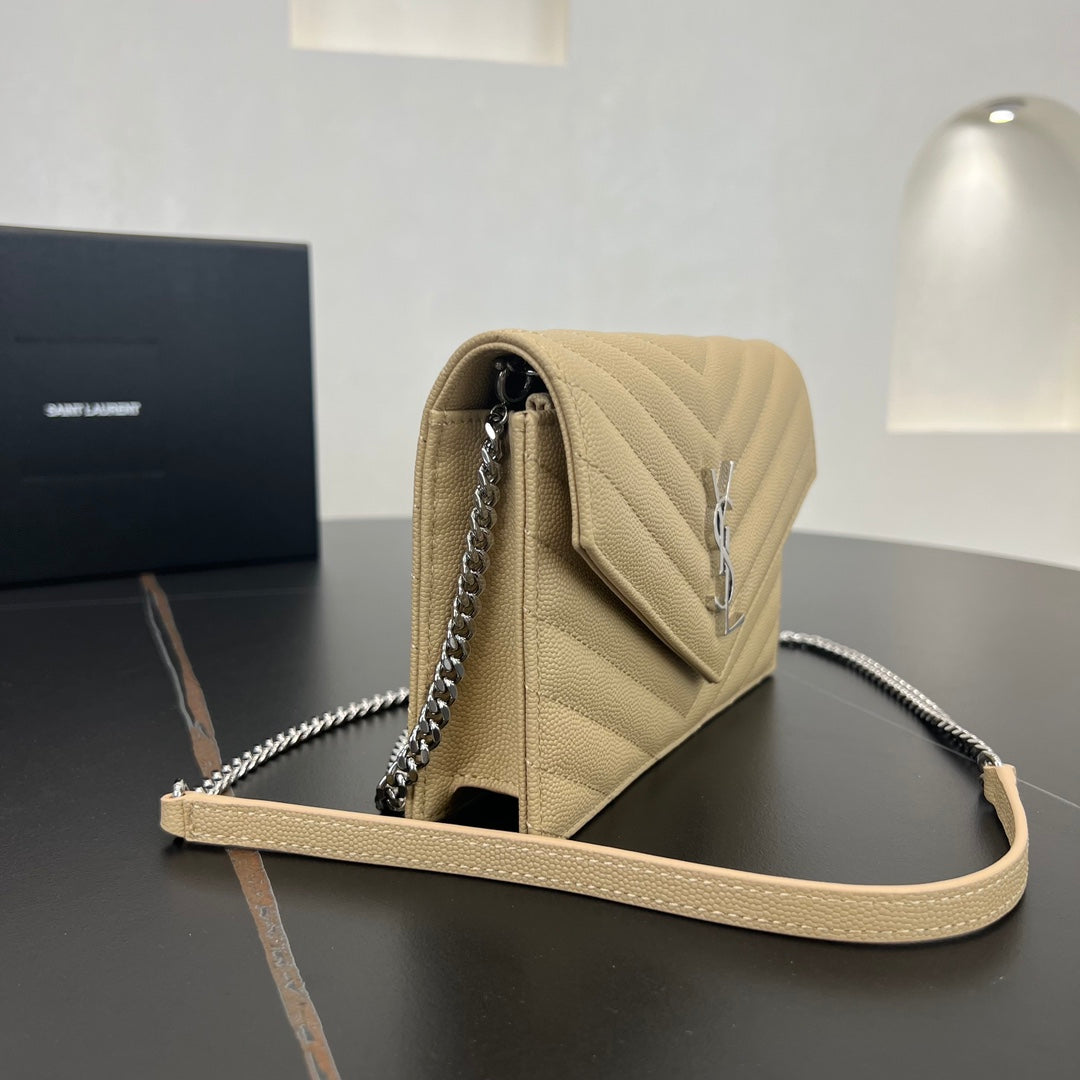 19cm monogram apricot silver chain envelope wallet 393953