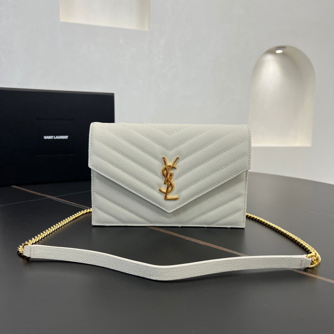 ysl 19cm milk platinum chain ball pattern wallet 393953