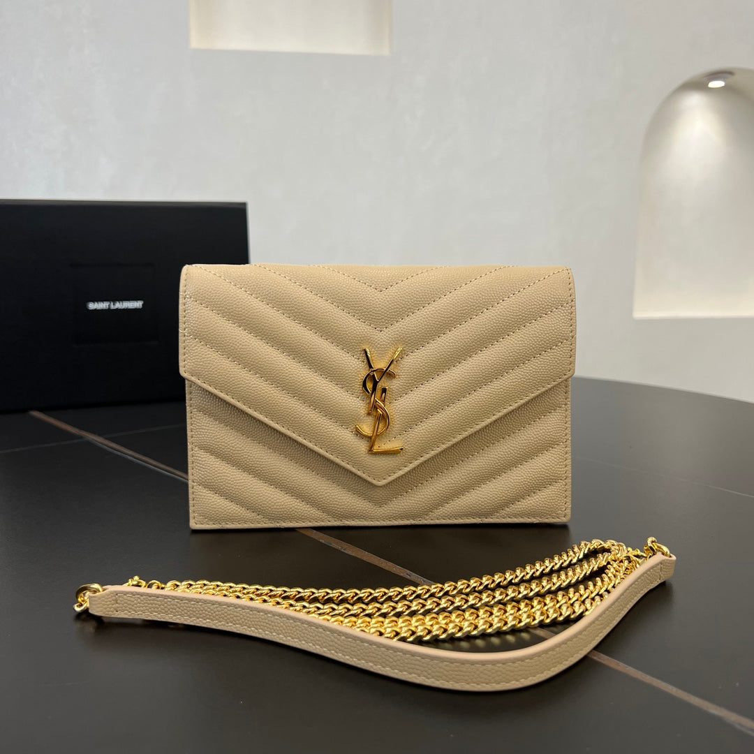 SL 19cm Apricot Gold Chain Envelope Shoulder Bag 393953