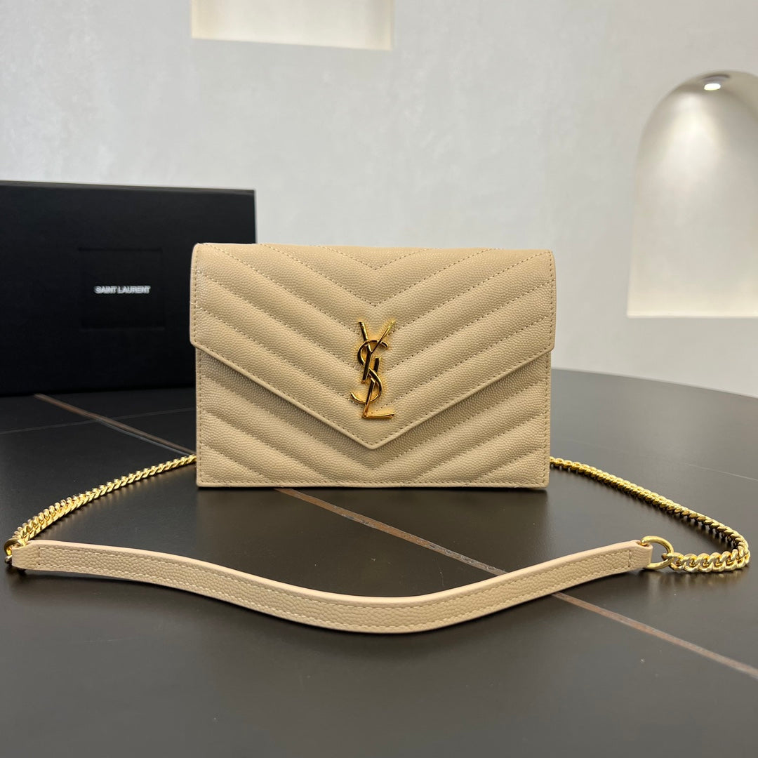 SL 19cm Apricot Gold Chain Envelope Shoulder Bag 393953