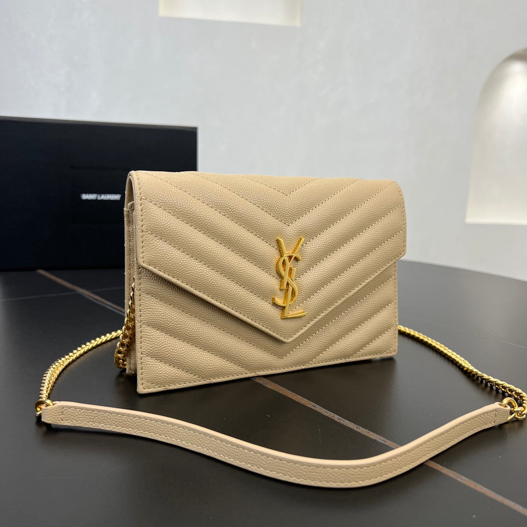 SL 19cm Apricot Gold Chain Envelope Shoulder Bag 393953