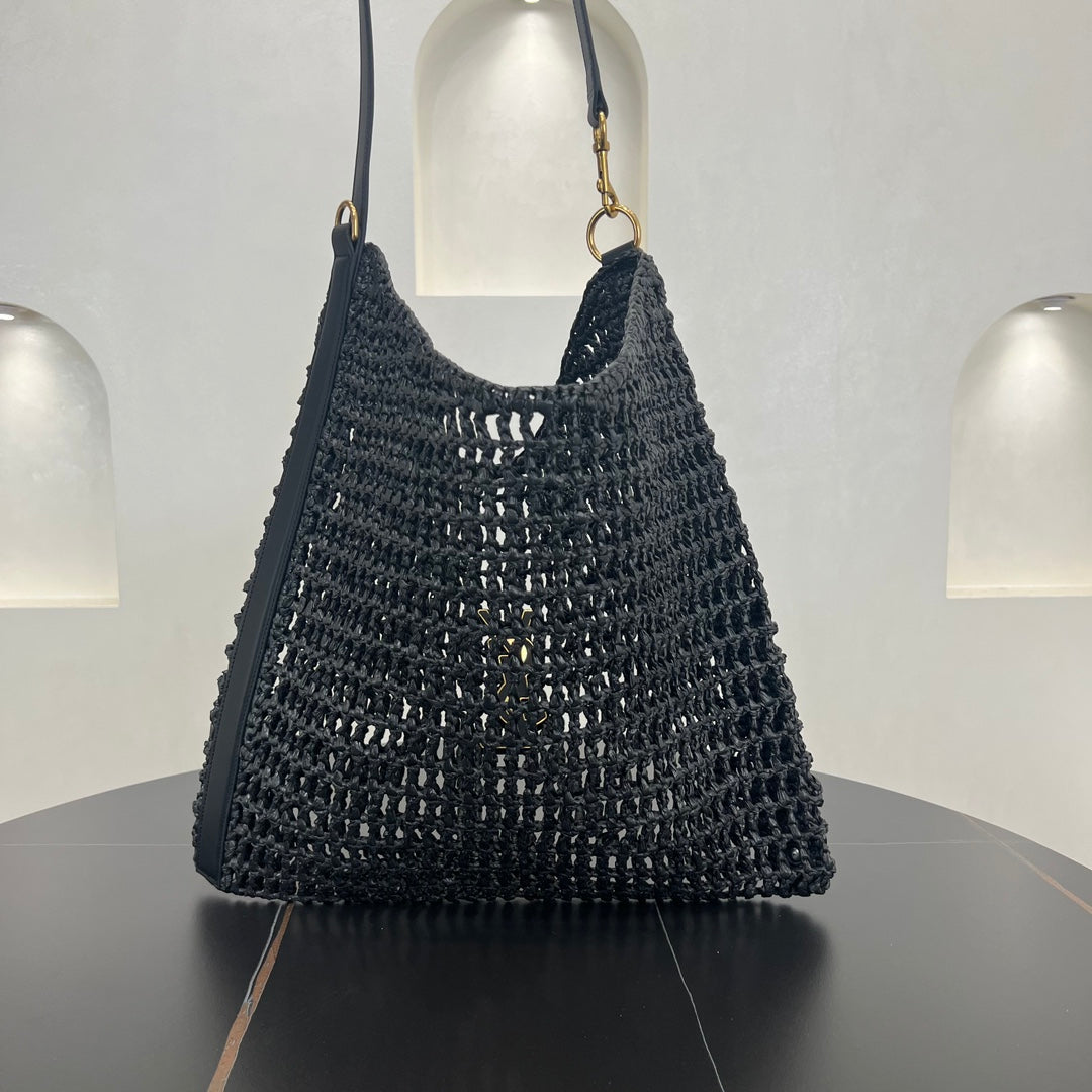 oxalis 37cm black lafite grass woven shoulder backpack 781289