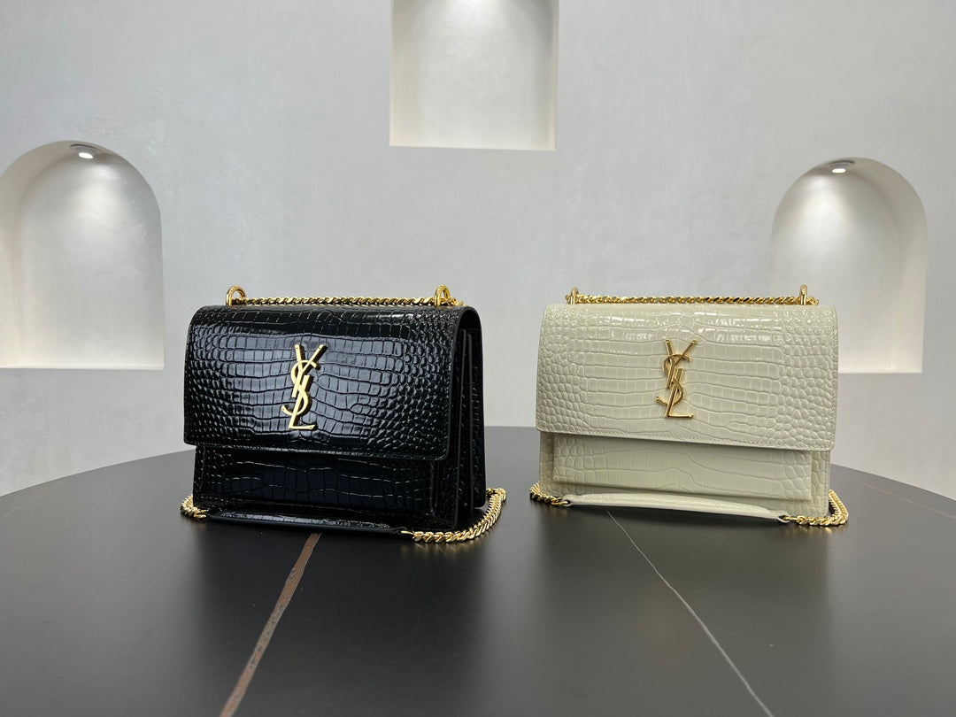 YSL 22cm Crossbody Black Leather Gold Chain Shoulder Bag 442906