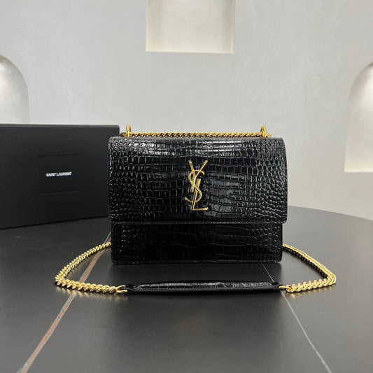 YSL 22cm Crossbody Black Leather Gold Chain Shoulder Bag 442906