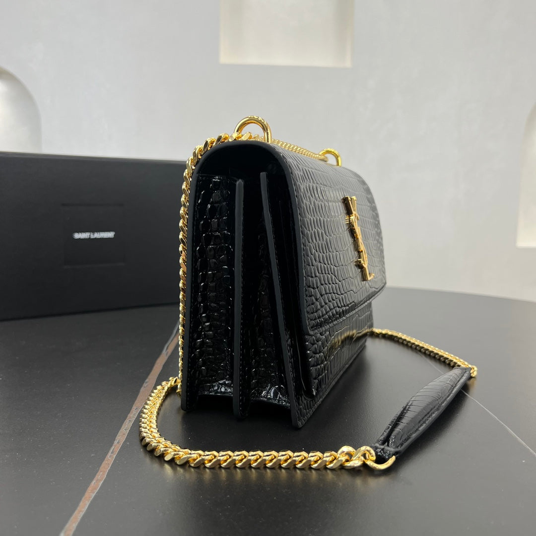 YSL 22cm Crossbody Black Leather Gold Chain Shoulder Bag 442906