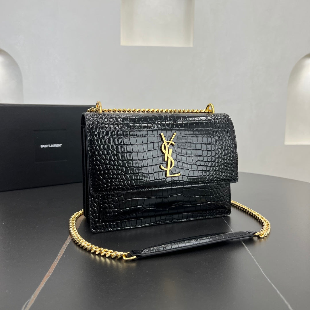 YSL 22cm Crossbody Black Leather Gold Chain Shoulder Bag 442906