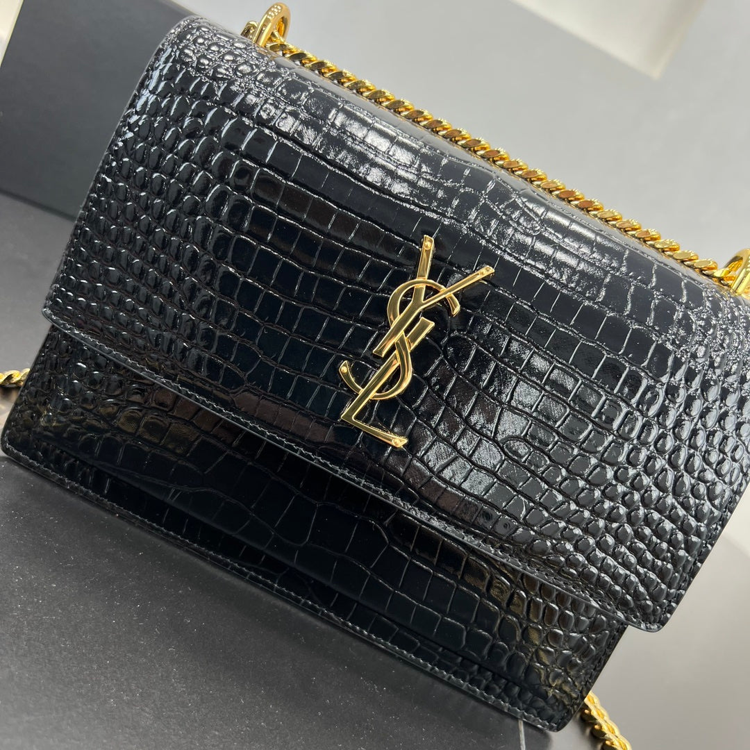 YSL 22cm Crossbody Black Leather Gold Chain Shoulder Bag 442906