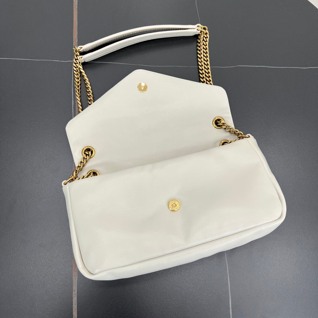 SL 26CM Milk White Calypso Chain Sheepskin Cross Shoulder Bag 734153