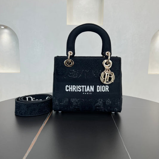 lady d lite 24cm black embroidered cross handbag bag 278407