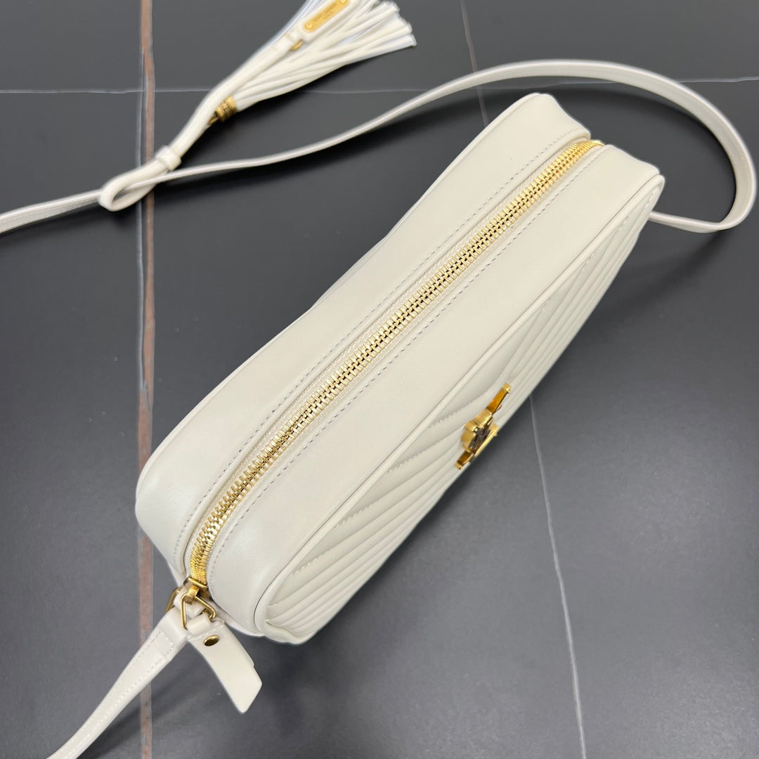 23CM milky white cowhide crossbody camera shoulder bag 520534