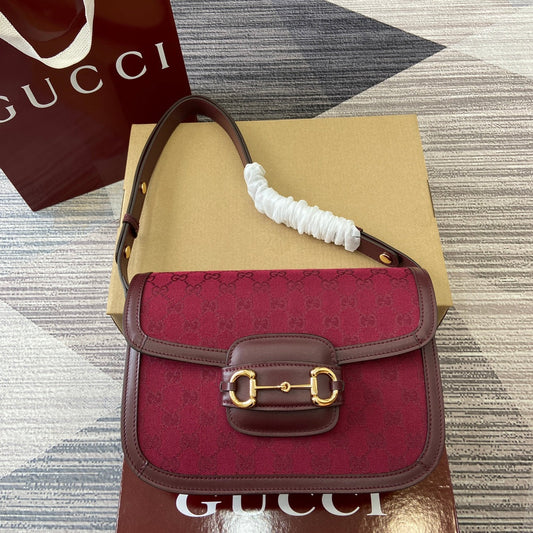 horsebit 1955 series 25cm wine red shoulder backpack 602204