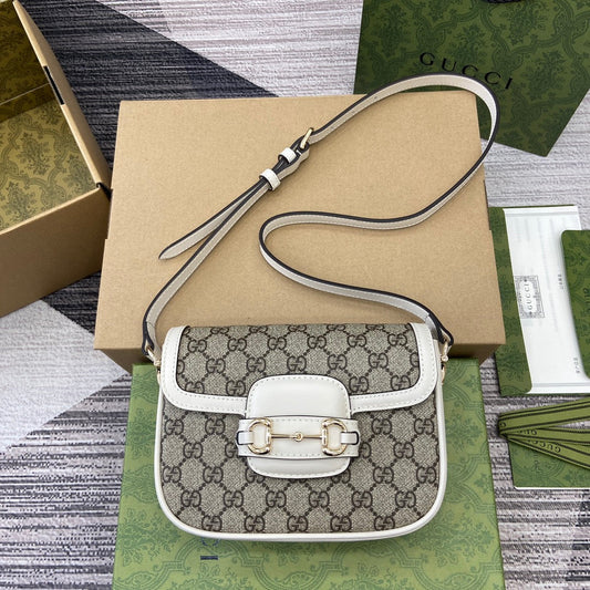 gg horsebit 20cm white cross shoulder backpack 815205