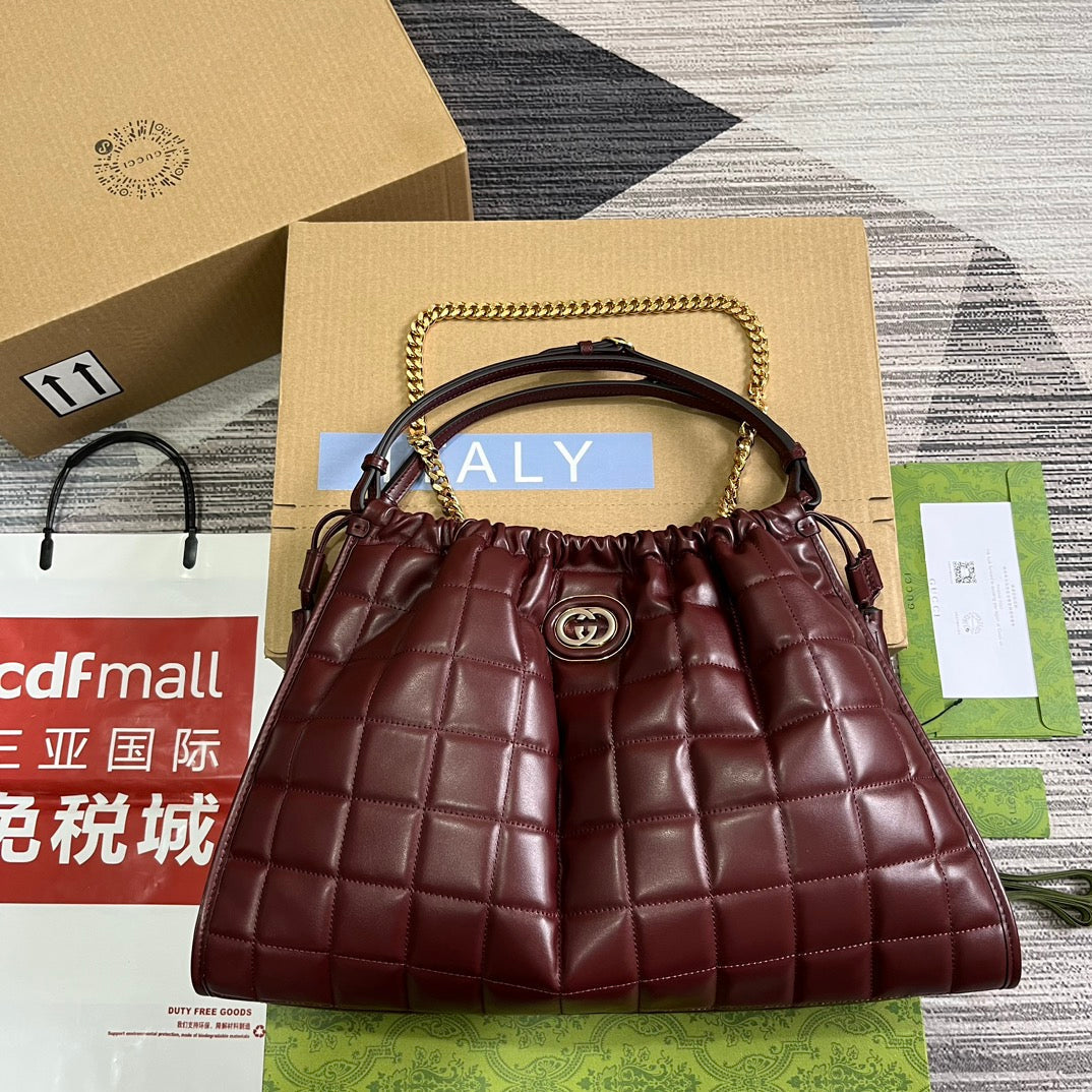 gg deco series 43cm deep red tote shoulder bag 746210