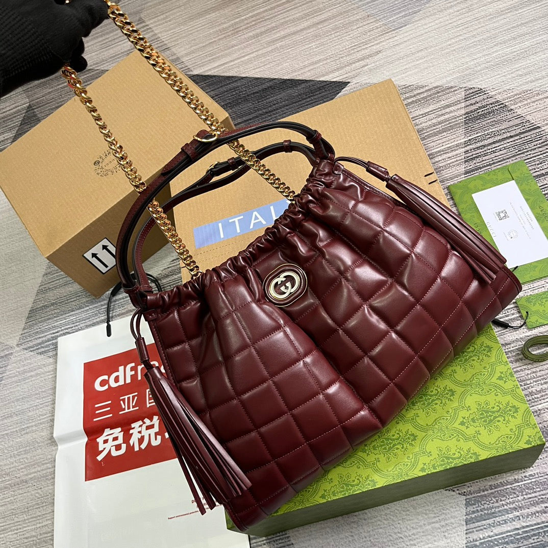 gg deco series 43cm deep red tote shoulder bag 746210
