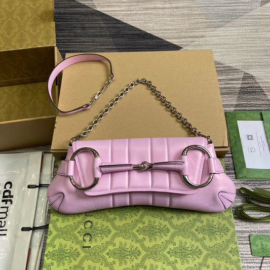 38cm horsebit chain colorful pink cross shoulder backpack 764255