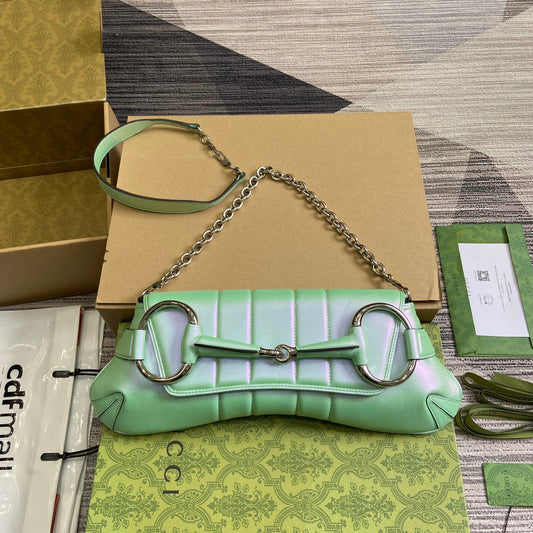 38cm horsebit chain colorful green cross shoulder backpack 764255