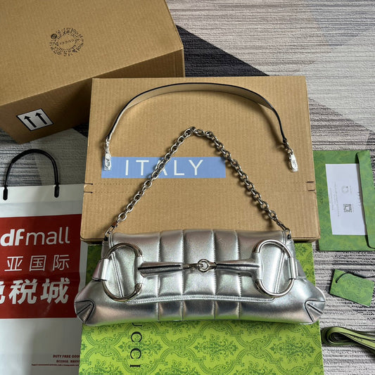 horsebit chain 38cm silver shoulder backpack 764255