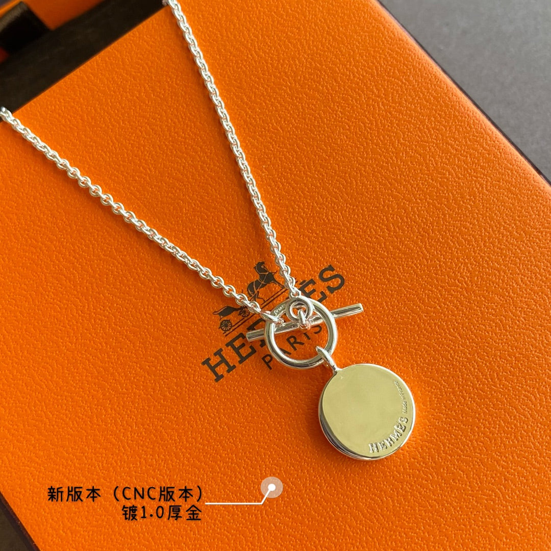 CNC Plain Silver OT Round Brand Necklace XLA320