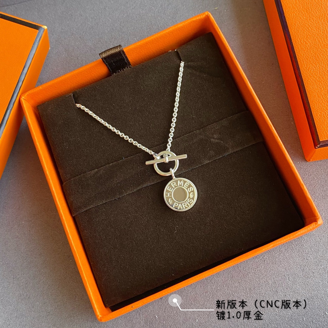 CNC Plain Silver OT Round Brand Necklace XLA320