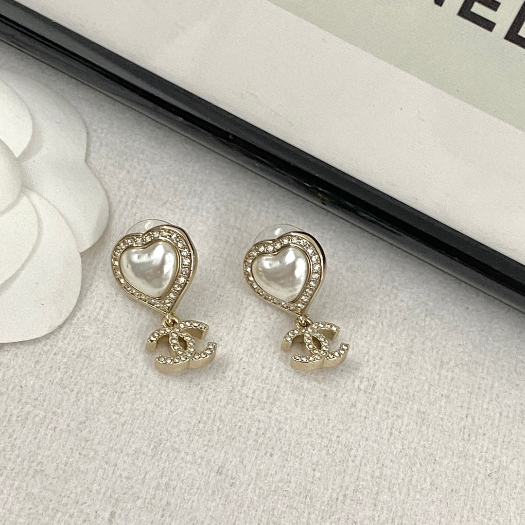 CHA Pearl Love Double C Silver Earrings EHA390