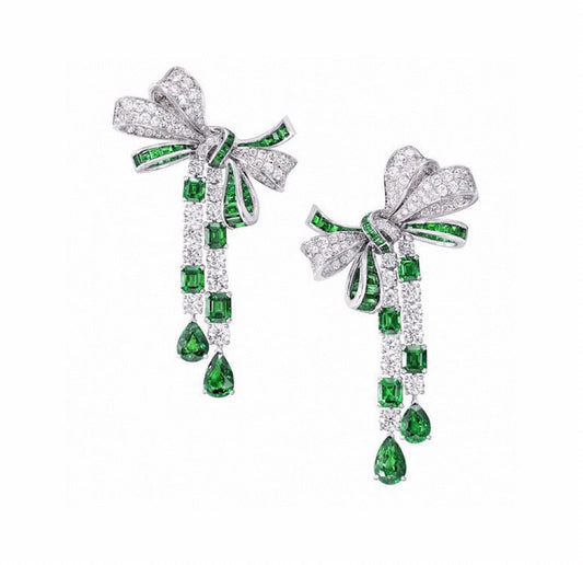 5A Green Diamond Butterfly Long Earrings EHA472