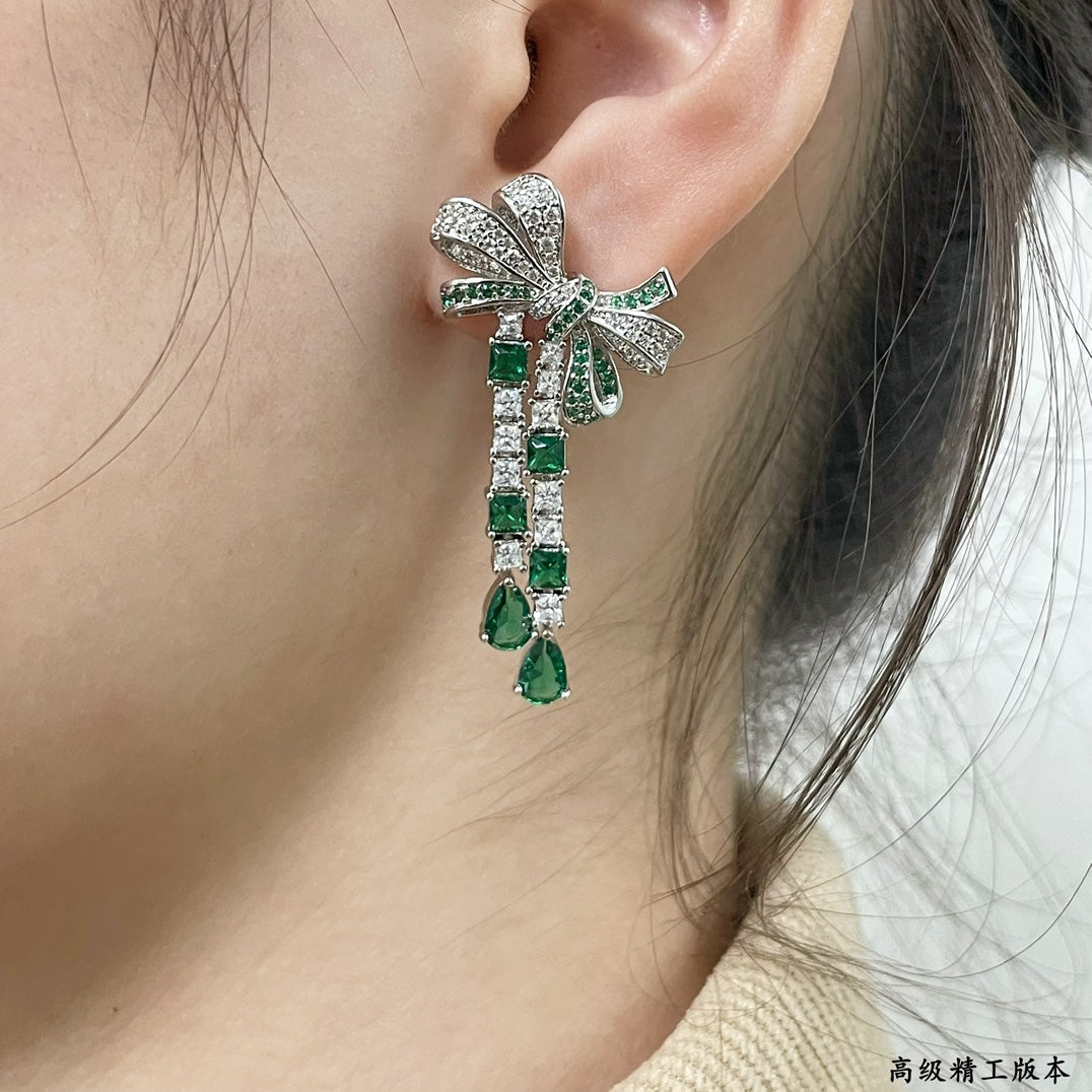 5A Green Diamond Butterfly Long Earrings EHA472