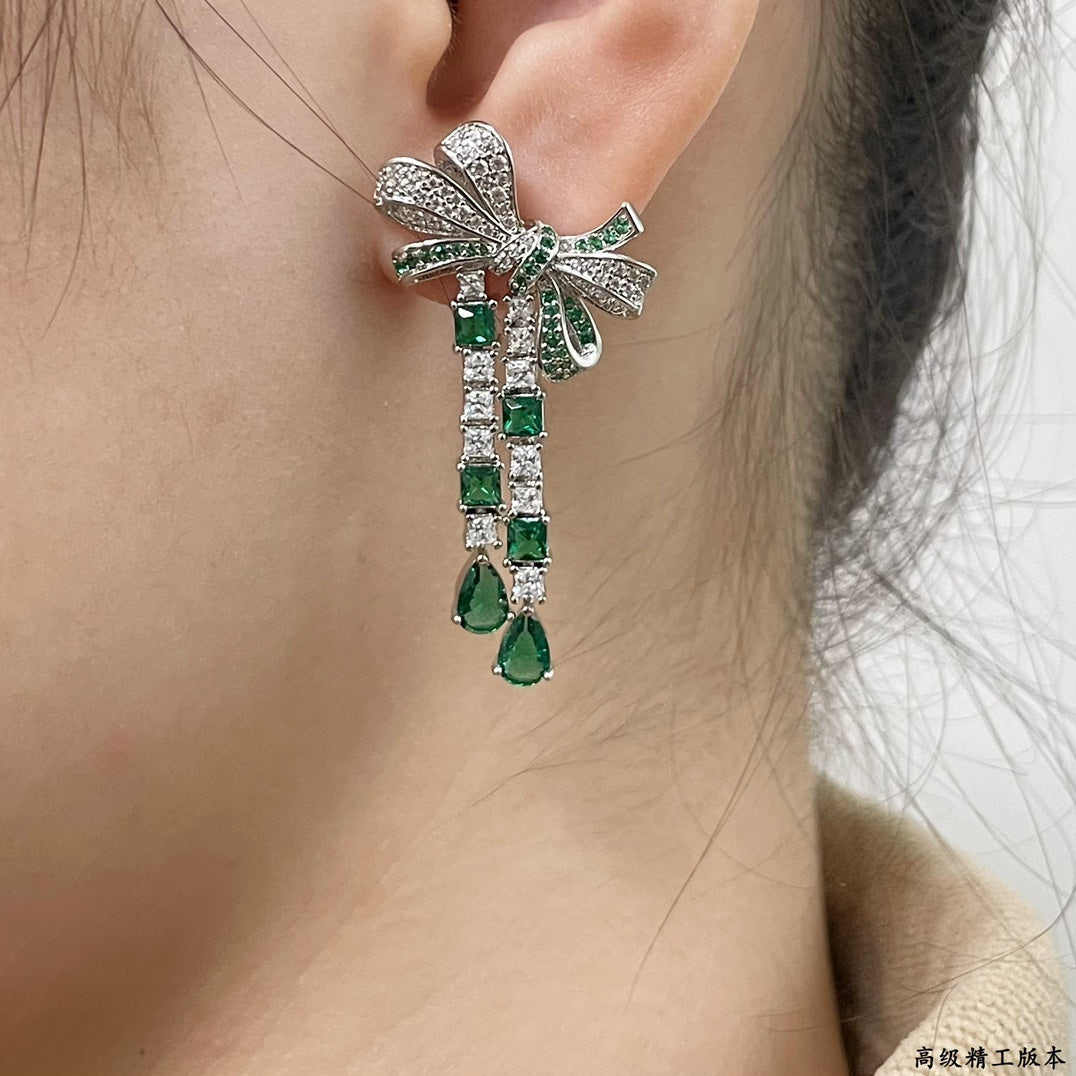 5A Green Diamond Butterfly Long Earrings EHA472