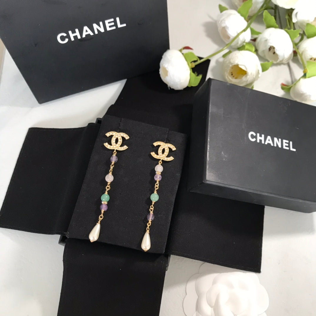 CHA colored diamond pearl tassel earrings EHA392