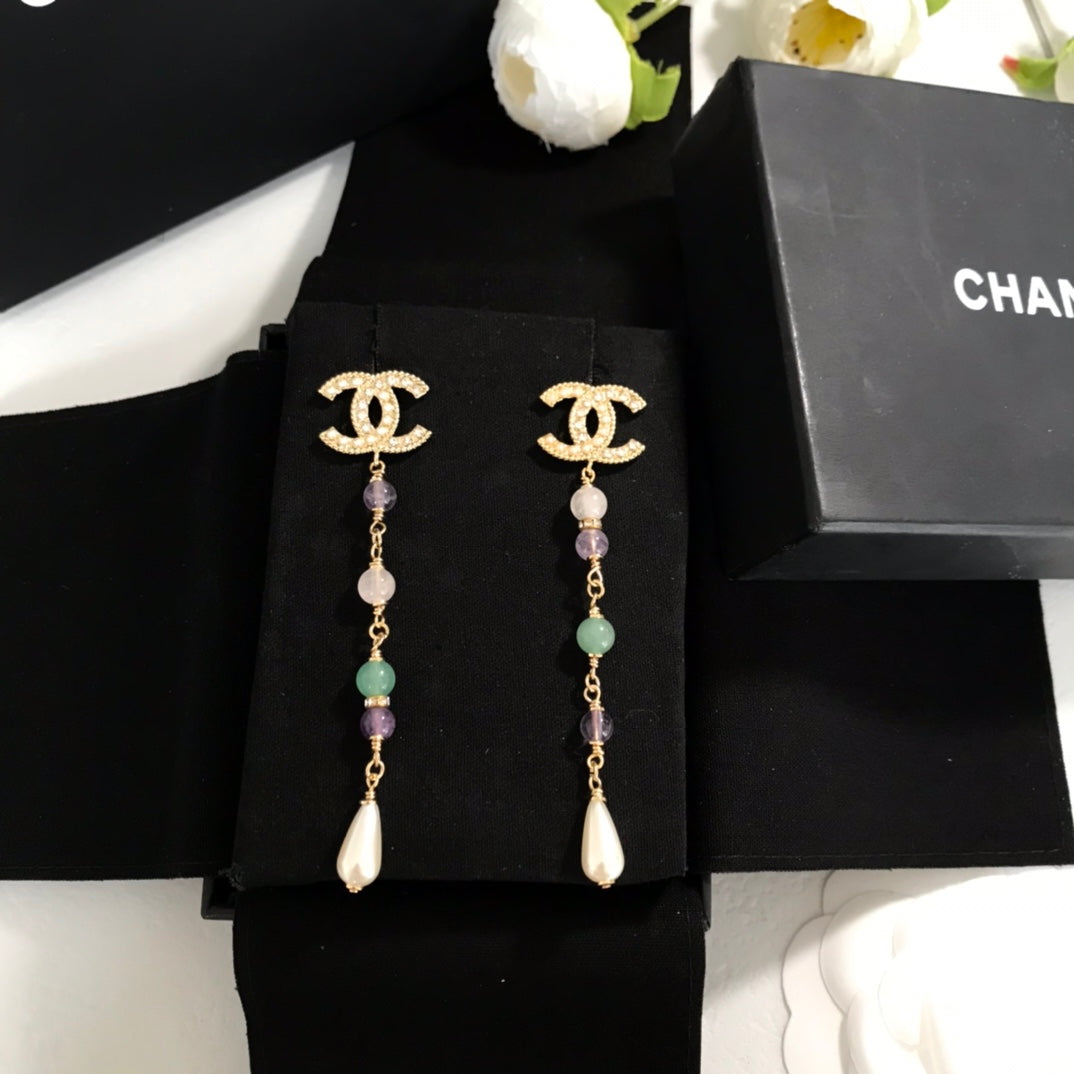 CHA colored diamond pearl tassel earrings EHA392