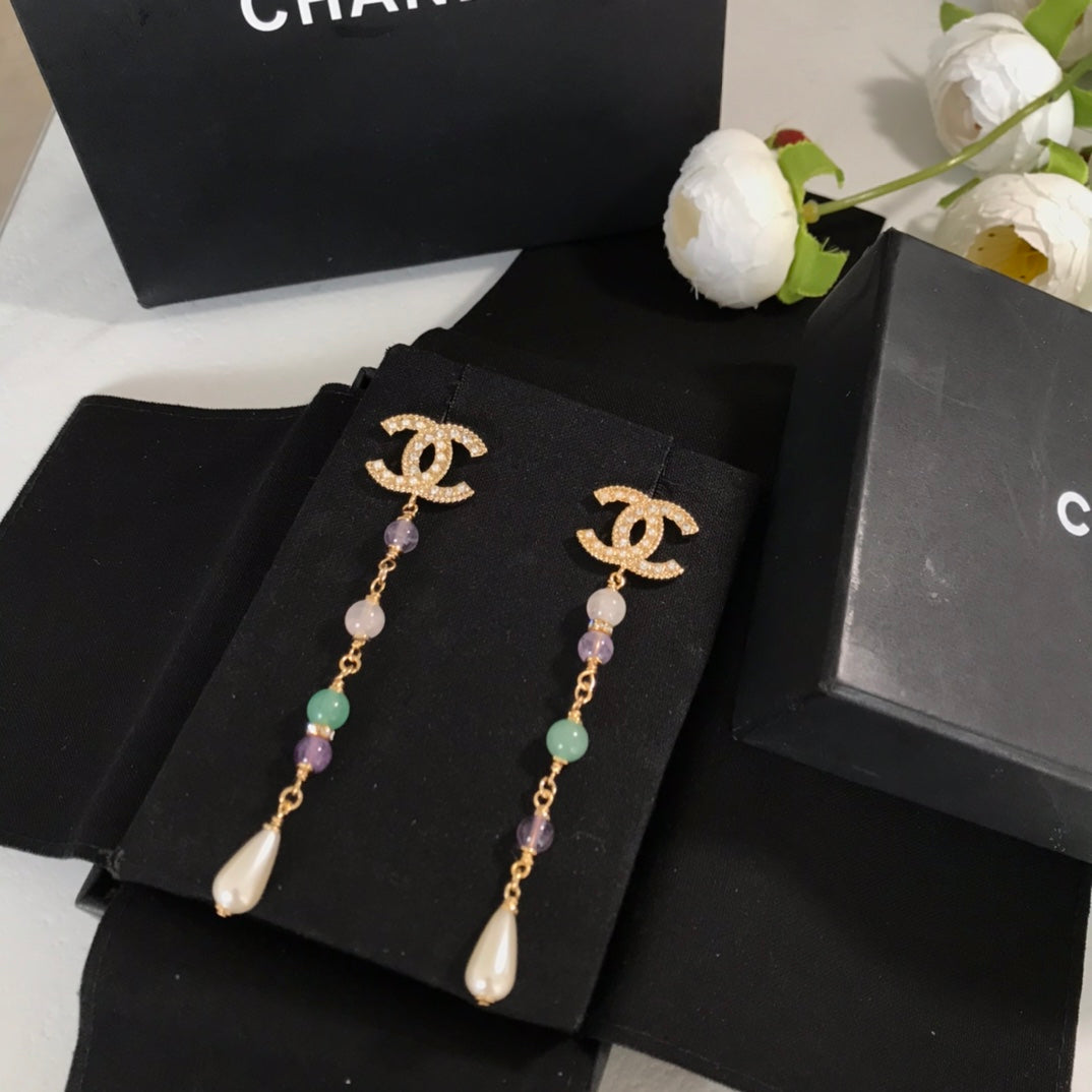 CHA colored diamond pearl tassel earrings EHA392