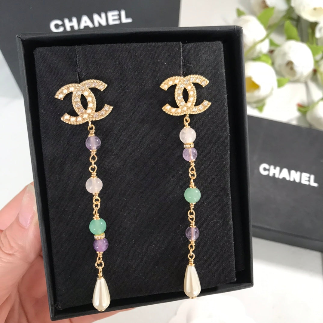 CHA colored diamond pearl tassel earrings EHA392