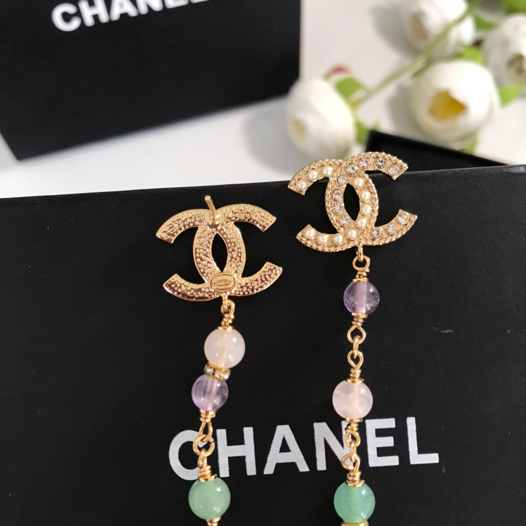 CHA colored diamond pearl tassel earrings EHA392